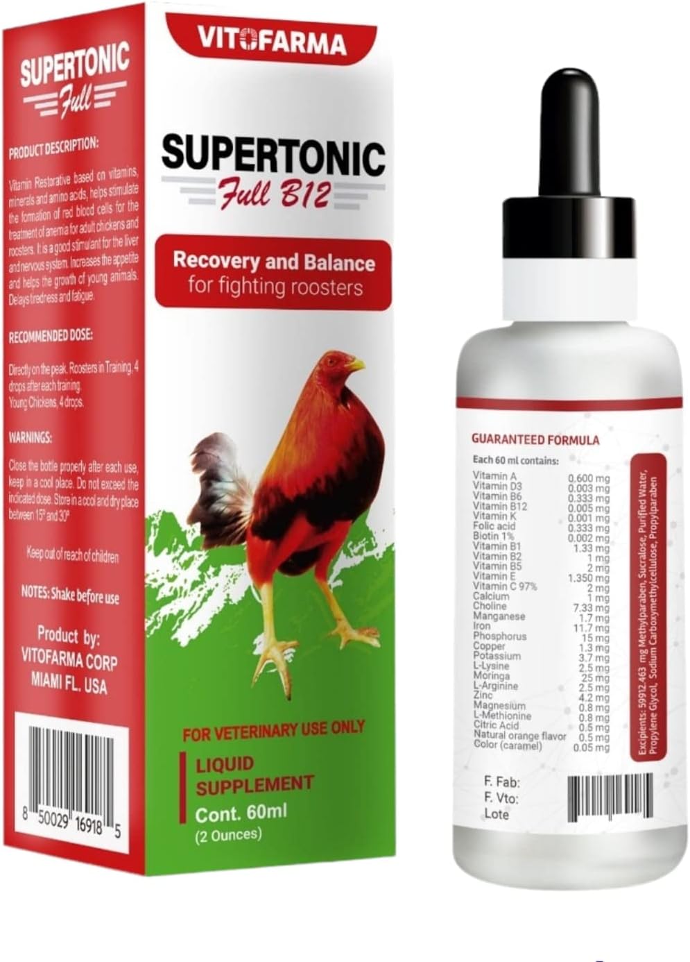 VITOFARMA Supertonic Full B12: Rooster Multivitamin Boosters - Vitamin Recovery Liquid 60ml