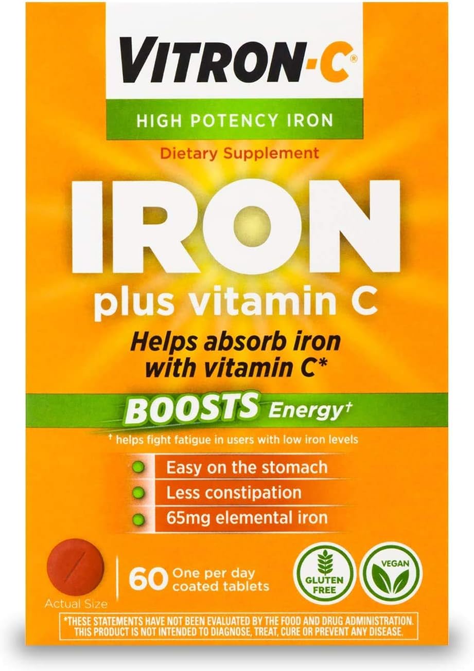 Vitron-C Iron Supplement Coated Tablets 125mg/65mg Strength 60 Count Bottle from McK