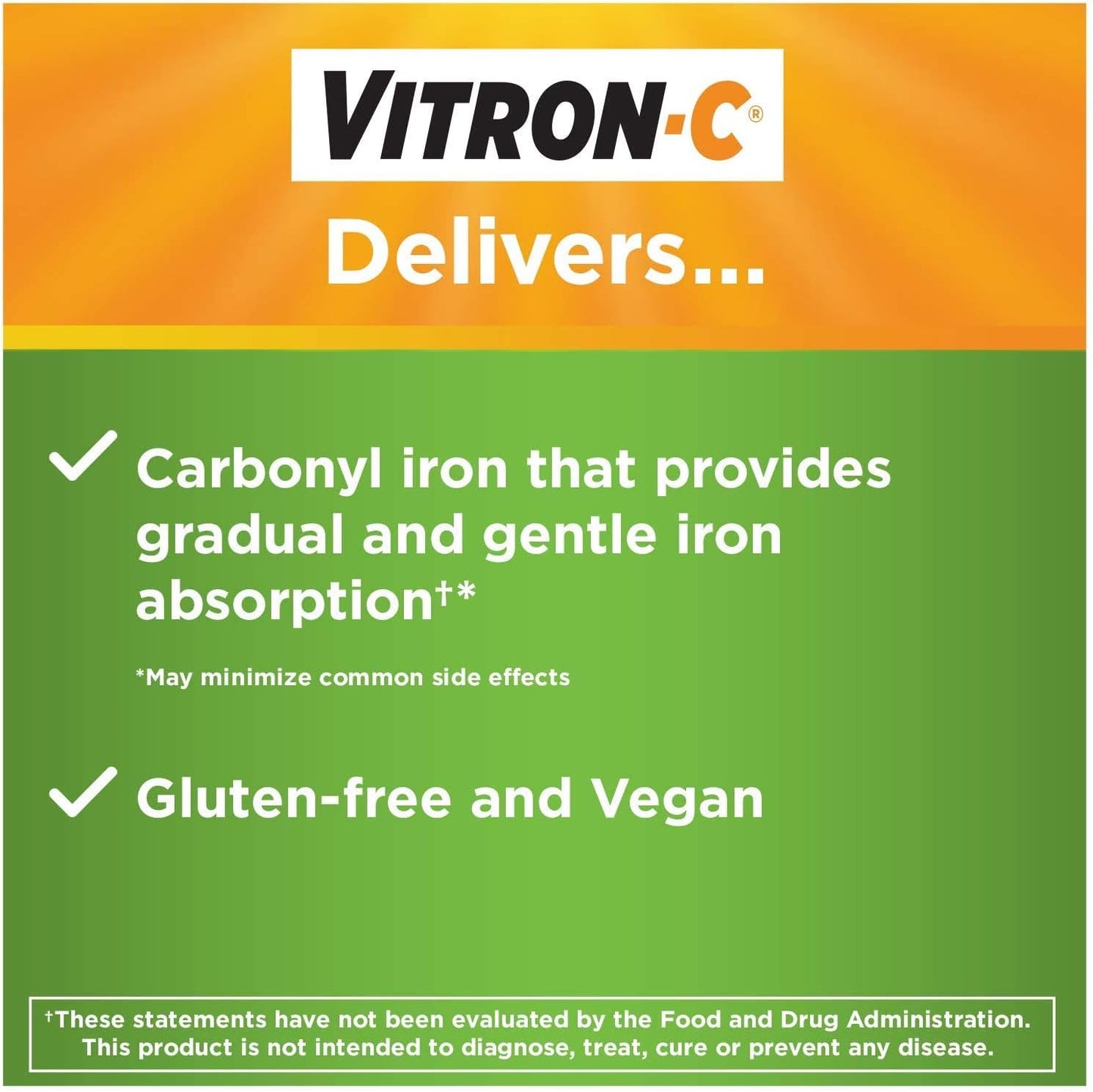Vitron-C Iron Supplement Coated Tablets 125mg/65mg Strength 60 Count Bottle from McK
