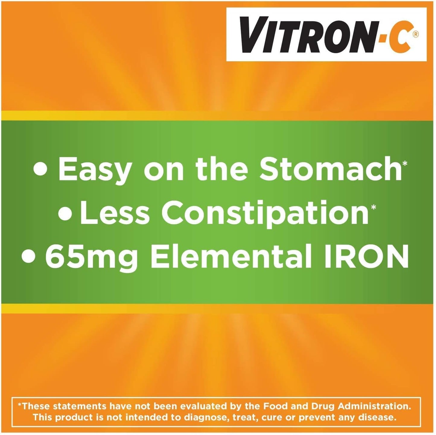 Vitron-C Iron Supplement Coated Tablets 125mg/65mg Strength 60 Count Bottle from McK