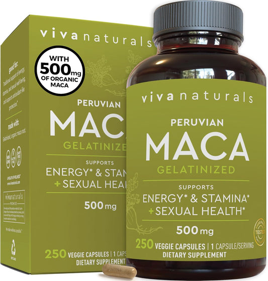 Viva Naturals Peruvian Maca Root Capsules for Sexual Well-Being & Stamina - 500mg - 250 Yellow Maca Powder Supplements