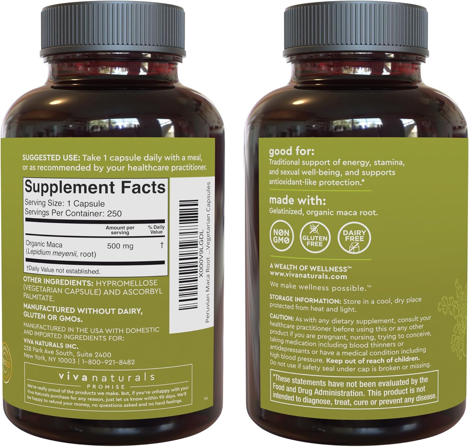 Viva Naturals Peruvian Maca Root Capsules for Sexual Well-Being & Stamina - 500mg - 250 Yellow Maca Powder Supplements