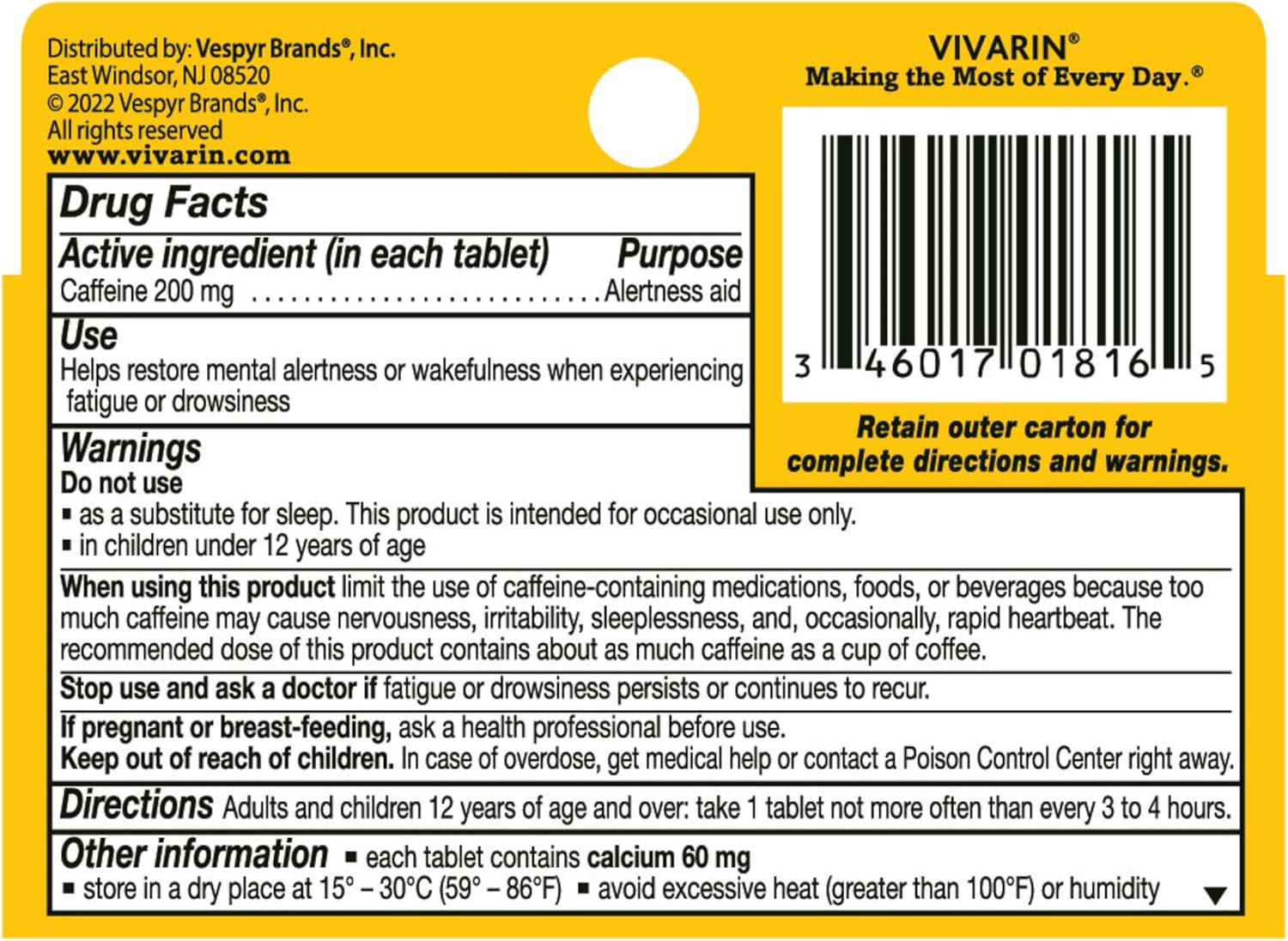 Vivarin Caffeine Pills: 200mg per Dose, Sugar-Free Energy Supplement, 16 Tablets