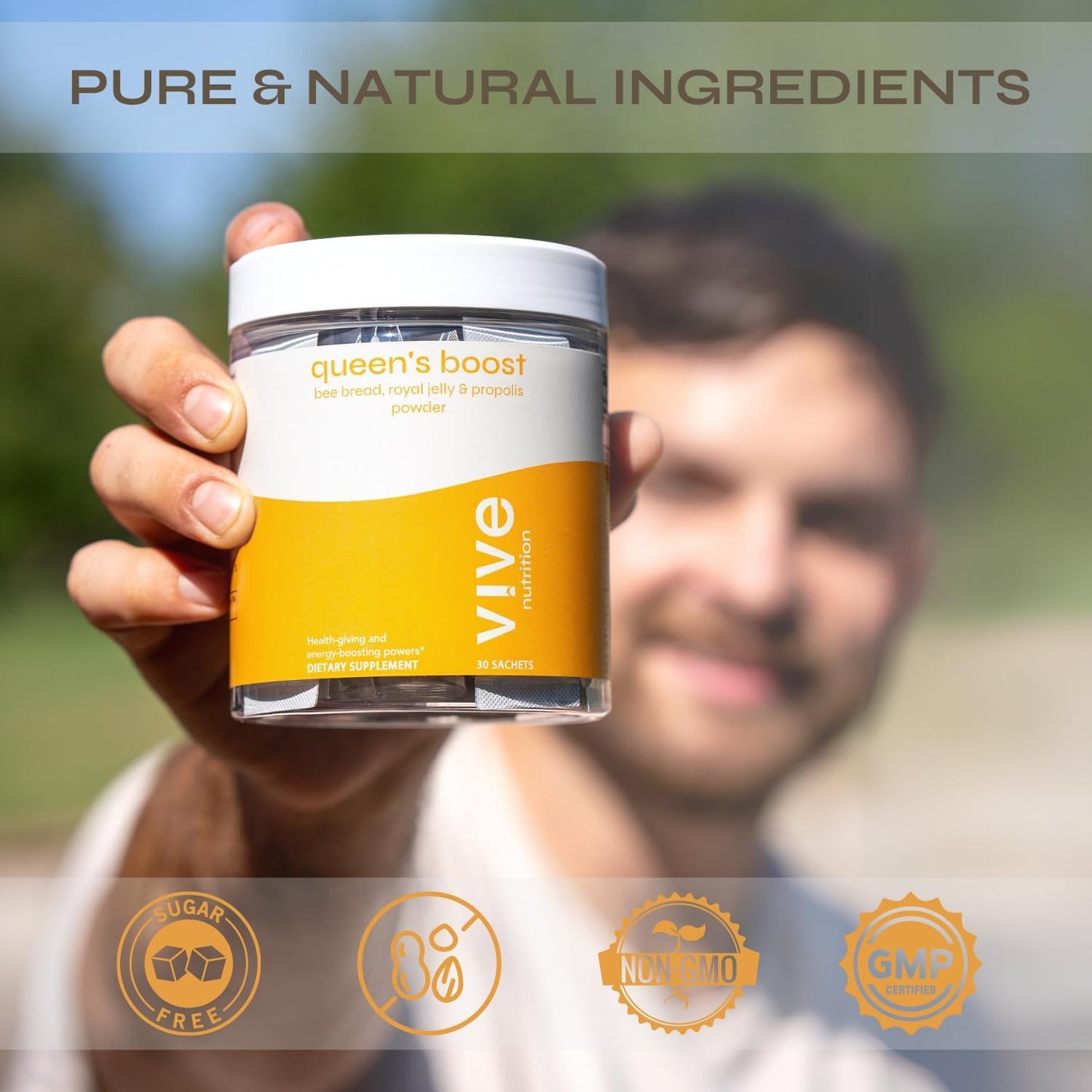 VIVE NUTRITION Queen's Boost Powder - Sugar-Free Bee Bread, Royal Jelly & Propolis with Vitamin C - Non-GMO Immune Support & Energy - 30 Sachets