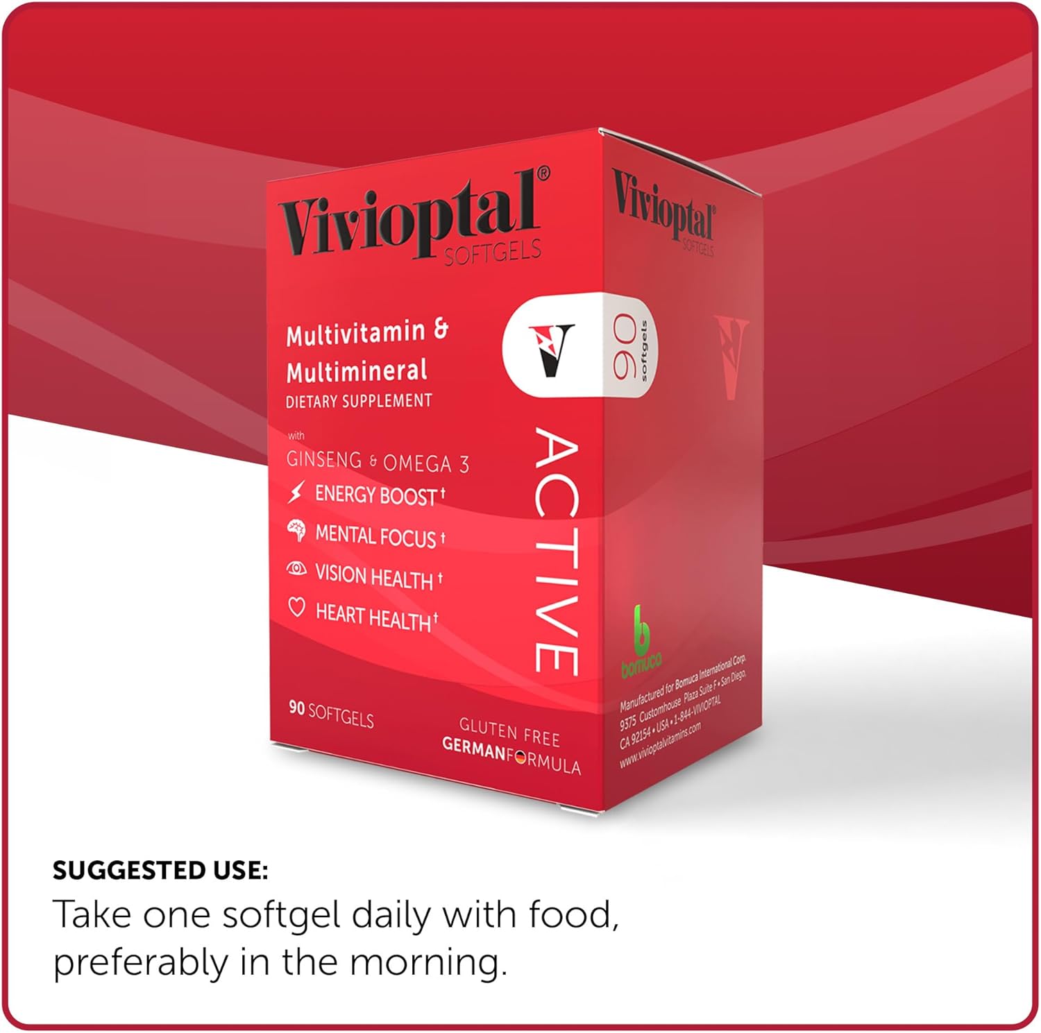 Vivioptal Active Multivitamin & Multimineral Softgels with Ginseng & Omega 3 - 90 Count, Gluten Free Formula from Germany