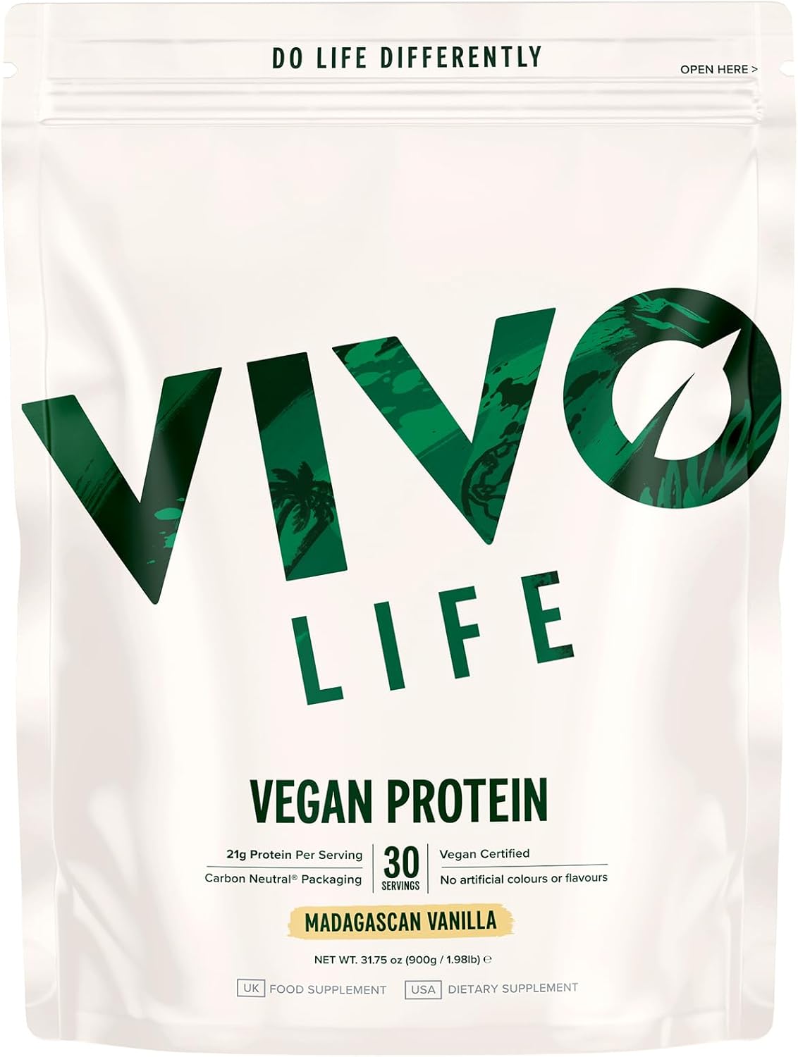 Vivo Life Vanilla Vegan Protein Powder - 30 Servings, 0.7 oz Plant-Based Protein per Scoop