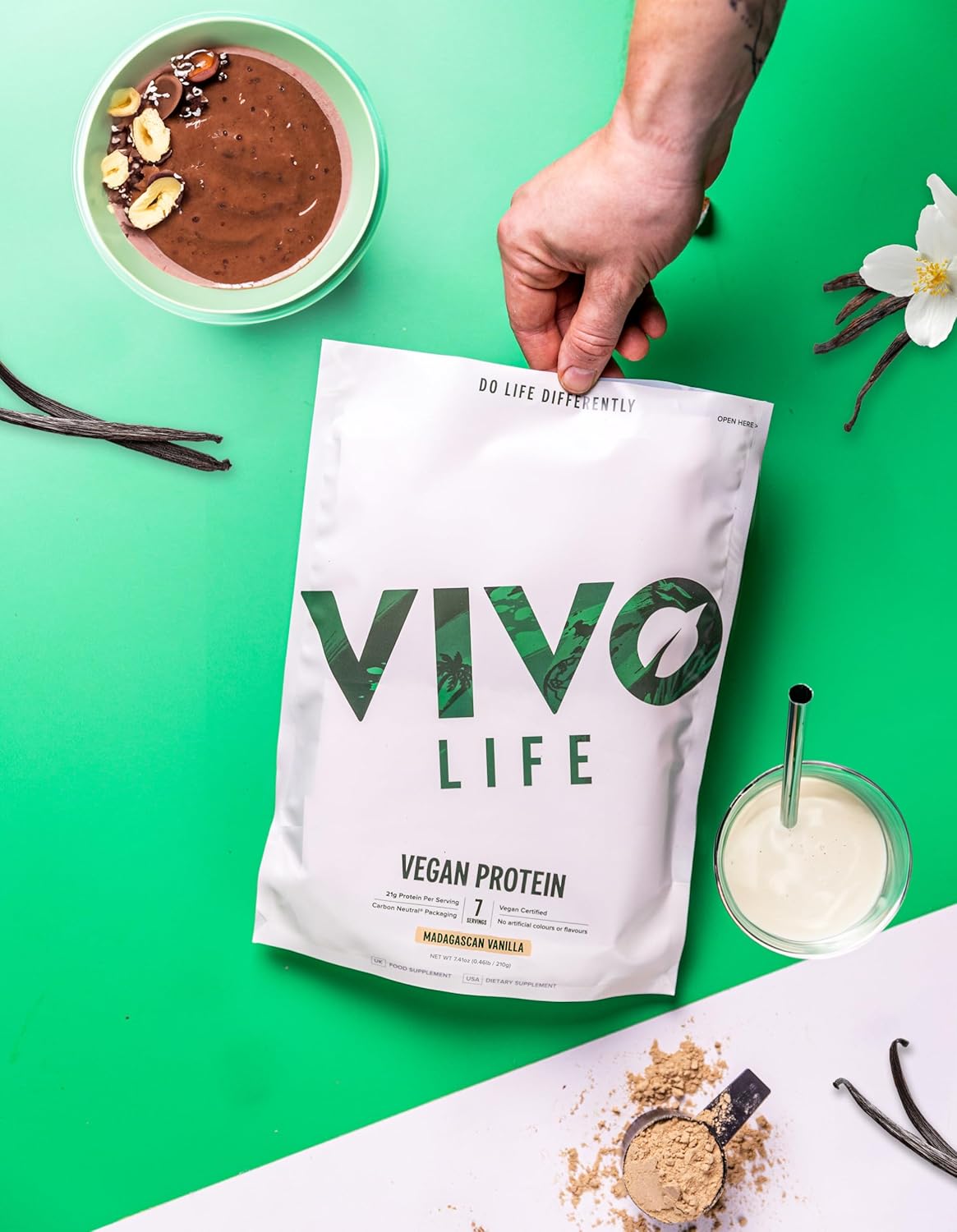 Vivo Life Vanilla Vegan Protein Powder - 30 Servings, 0.7 oz Plant-Based Protein per Scoop