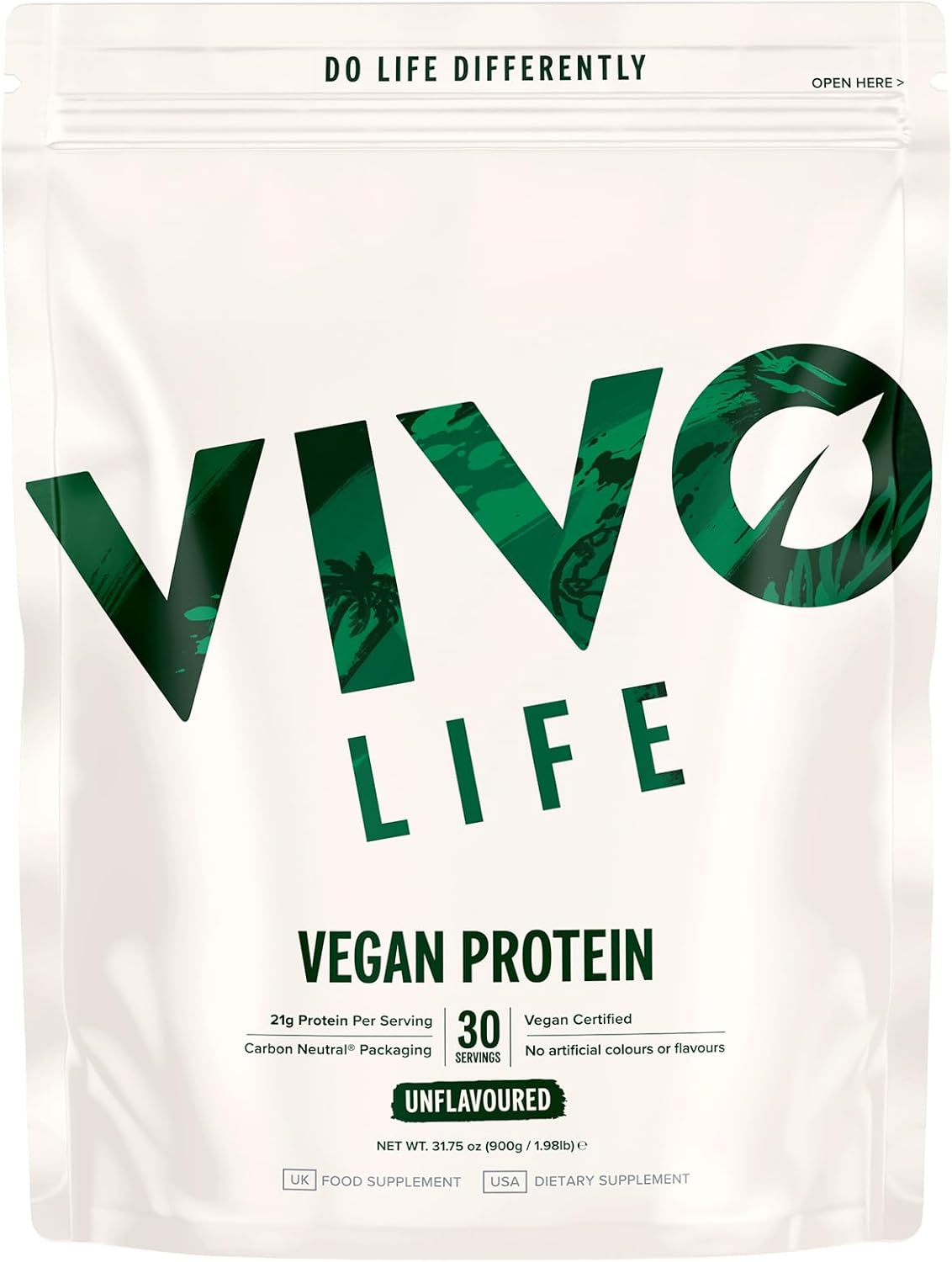 Vivo Life Vegan Protein Powder: Unflavored Plant-Based Protein Supplement - 30 Servings