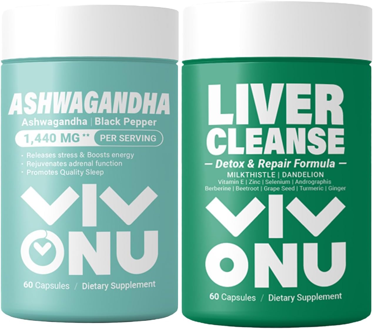 VivoNu Ashwagandha Vegan Capsules with KSM-66 for Liver Cleanse & Detox - Milk Thistle Support Formula