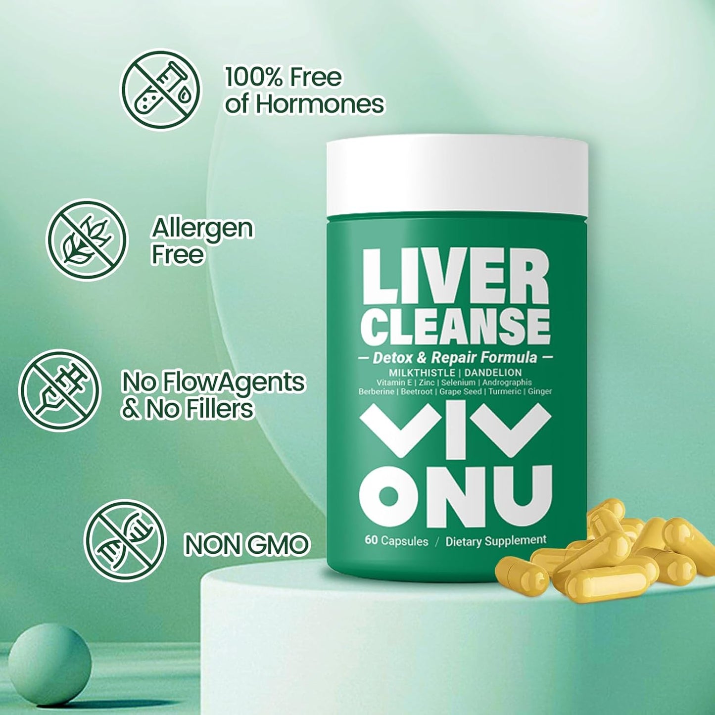 VivoNu Ashwagandha Vegan Capsules with KSM-66 for Liver Cleanse & Detox - Milk Thistle Support Formula