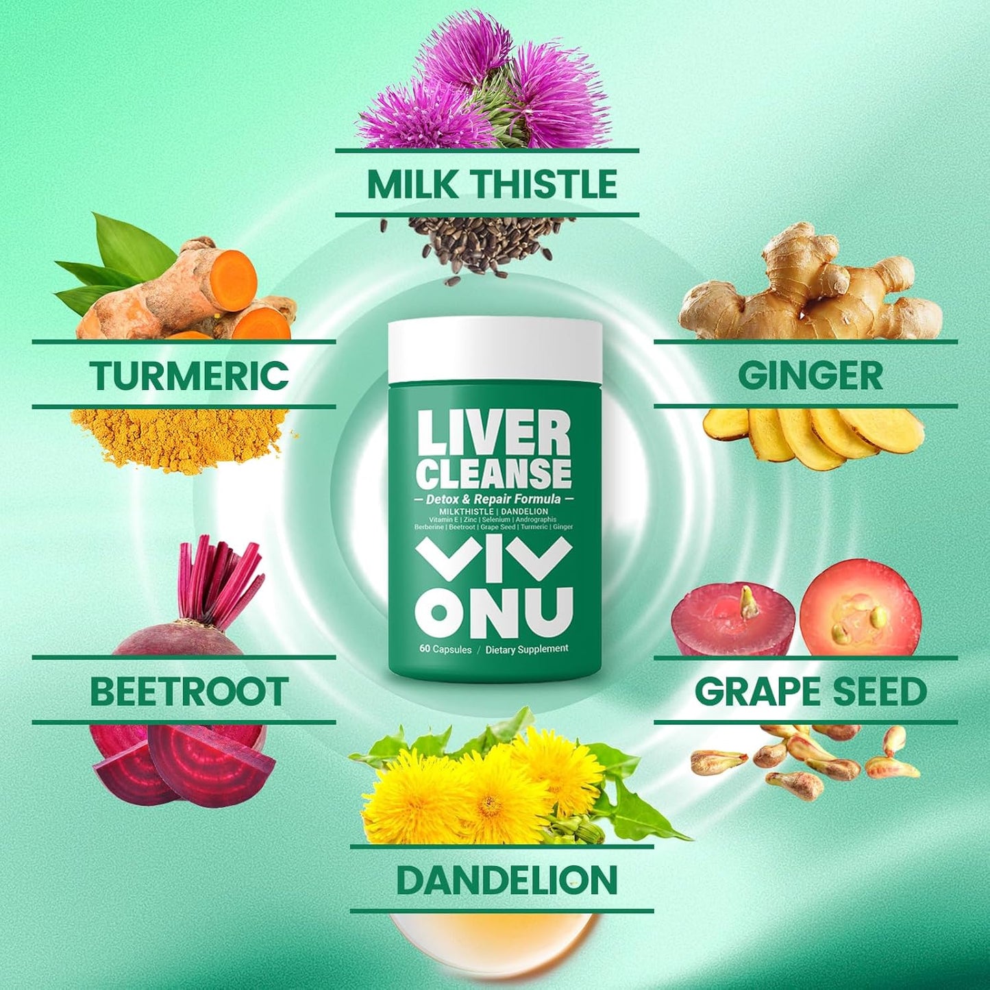 VivoNu Ashwagandha Vegan Capsules with KSM-66 for Liver Cleanse & Detox - Milk Thistle Support Formula