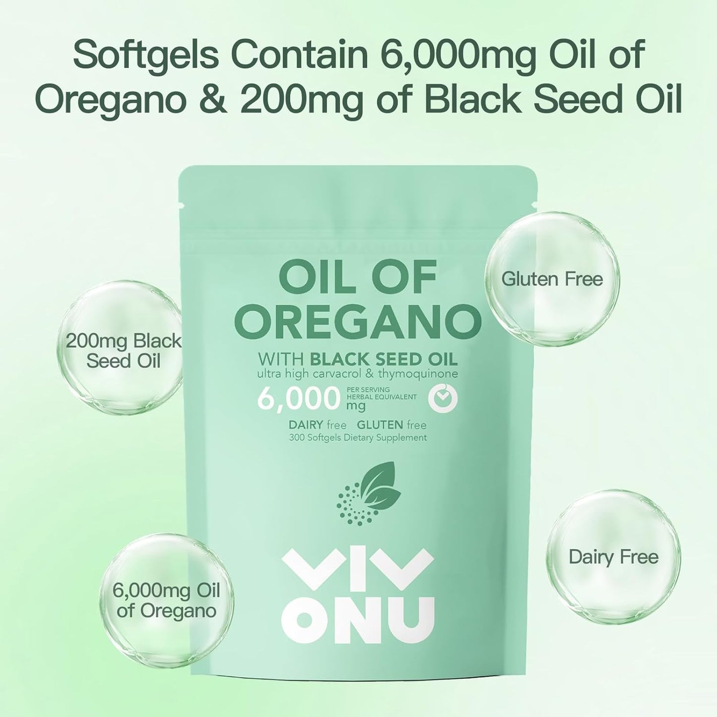 VivoNu Oil of Oregano Capsules with Vitamin D3 10000 iu, K2 (MK-7), and Coconut Oil Softgels - 300 Count