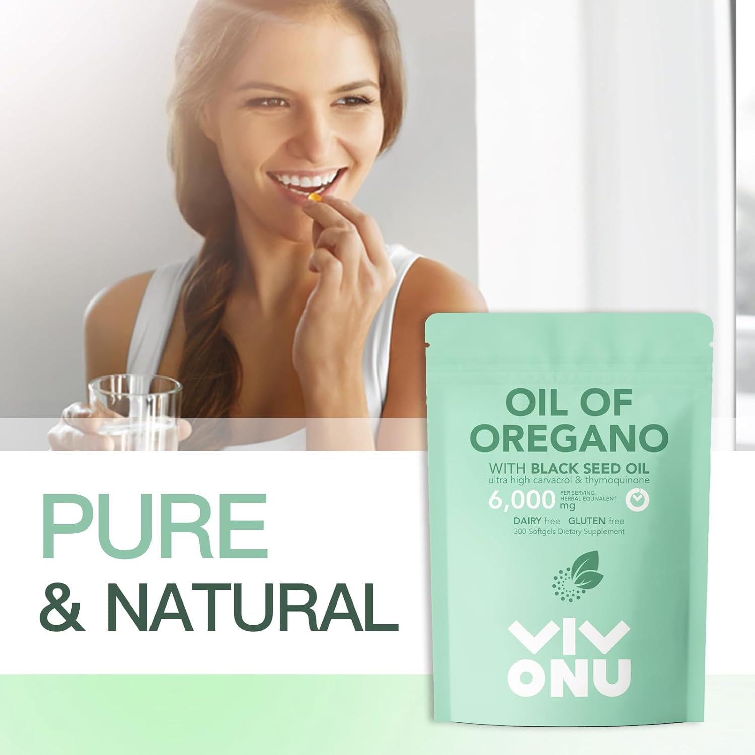 VivoNu Oil of Oregano Capsules with Vitamin D3 10000 iu, K2 (MK-7), and Coconut Oil Softgels - 300 Count