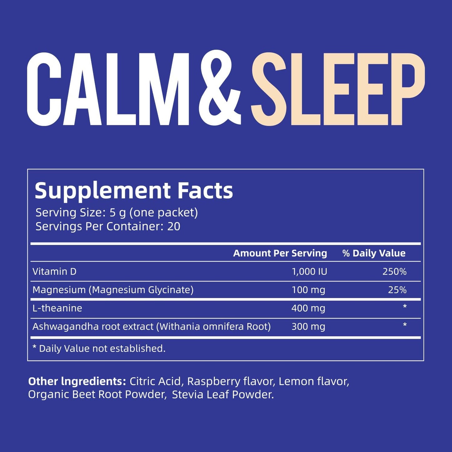 VivoNu Raspberry Calm & Sleep Drink Mix with Theanine, Ashwagandha, Magnesium, and Vitamin D3 for Relaxation & Focus
