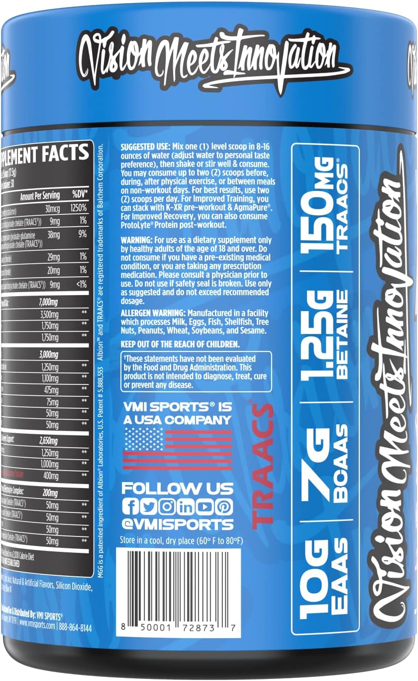 VMI Sports Aminogex Ultra BCAA Powder with Betaine, Glutamine, and Electrolytes for Post-Workout Recovery (30 Servings, Patriot Pop)