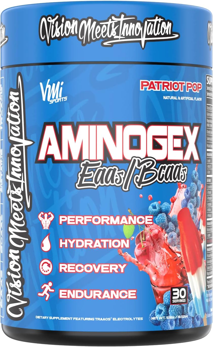 VMI Sports Aminogex Ultra BCAA Powder with Betaine, Glutamine, and Electrolytes for Post-Workout Recovery (30 Servings, Patriot Pop)