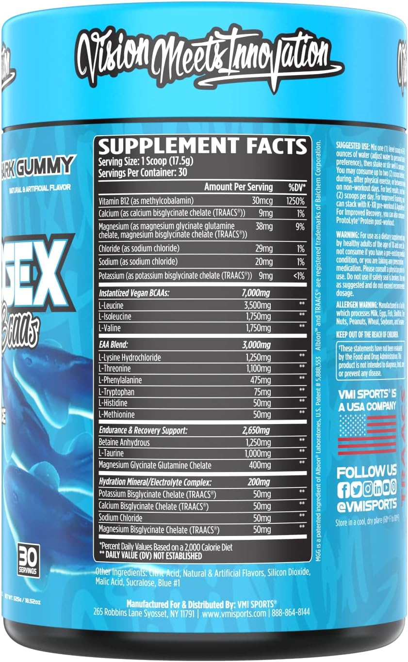 VMI Sports Aminogex Ultra: EAA + BCAA Powder for Recovery and Hydration (Blue Shark Gummy Flavor) - 30 Servings