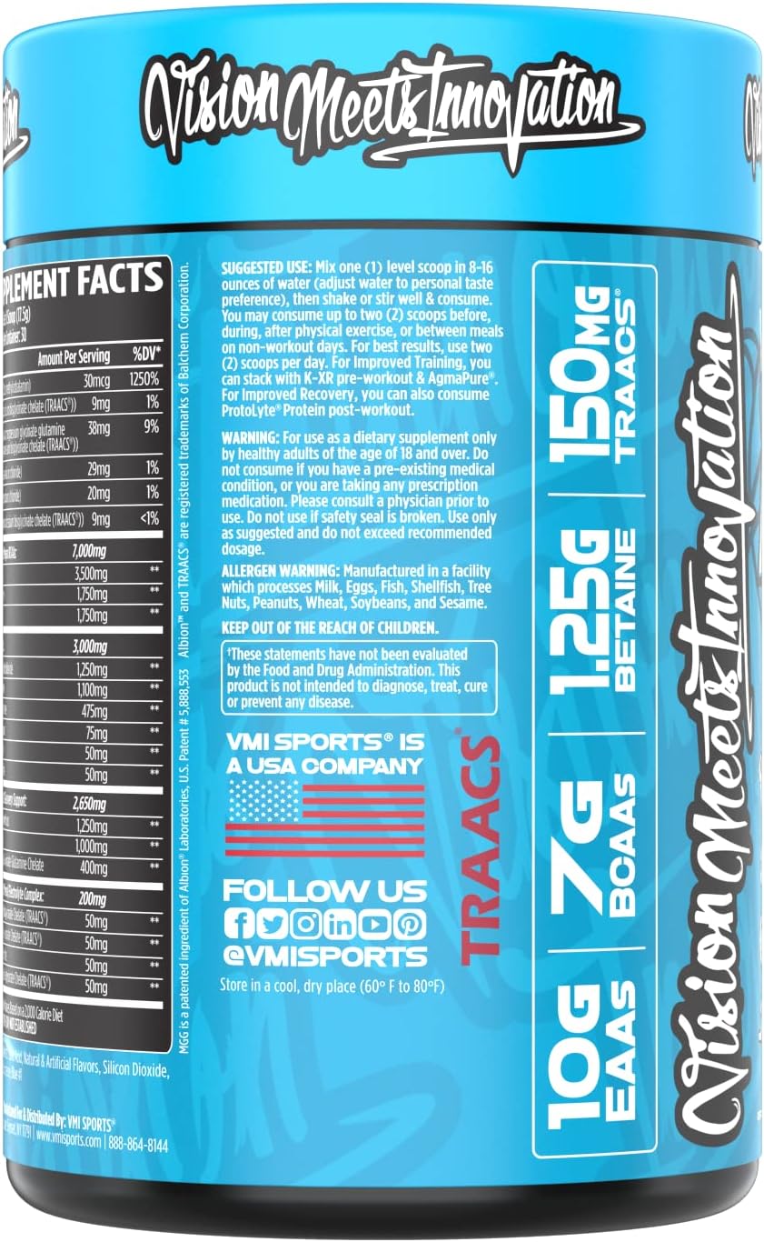 VMI Sports Aminogex Ultra: EAA + BCAA Powder for Recovery and Hydration (Blue Shark Gummy Flavor) - 30 Servings