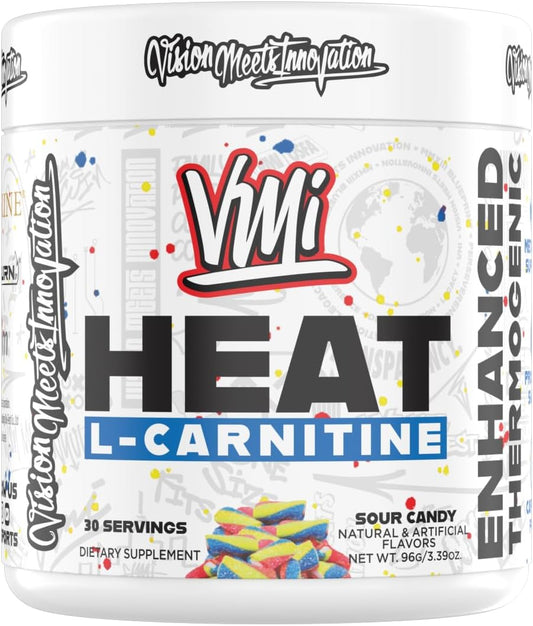 VMI Sports Heat L-Carnitine Powder - 1500mg Thermogenic Formula for Maximum Absorption - Sour Candy Flavor - 30 Servings