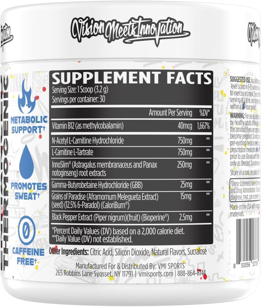 VMI Sports Heat L-Carnitine Powder - 1500mg Thermogenic Formula for Maximum Absorption - Sour Candy Flavor - 30 Servings