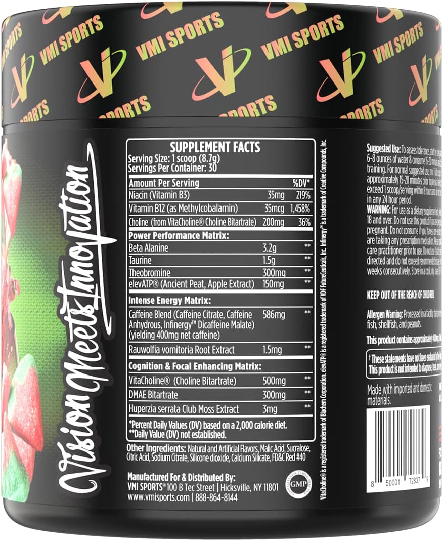 VMI Sports K-XR Energy Powder - Intense Pre-Workout Drink for Men and Women - Creatine Free - Enhanced Performance and Focus - Sour Watermelon Flavor - 30 Servings