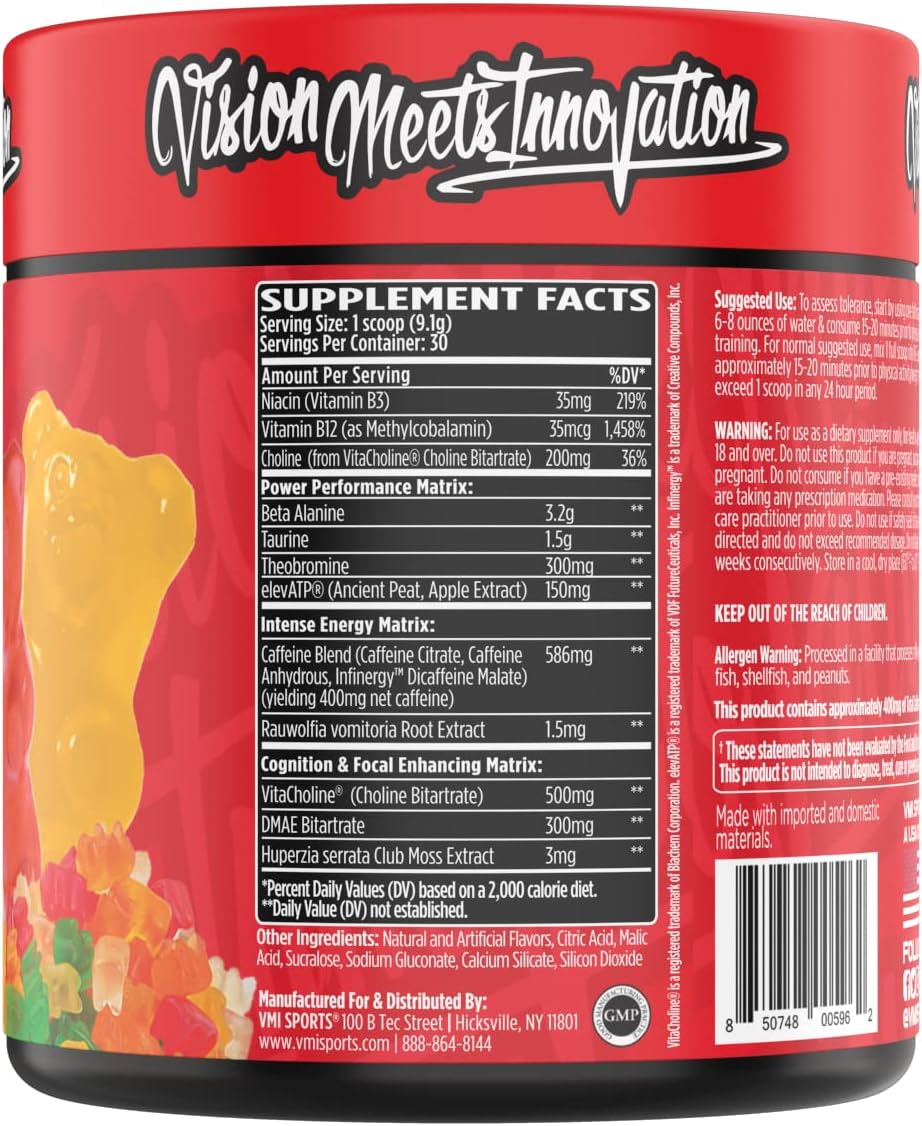 VMI Sports K-XR Pre-Workout Energy Powder - Creatine-Free Drink for Intense Energy, Focus, and Endurance - 30 Servings