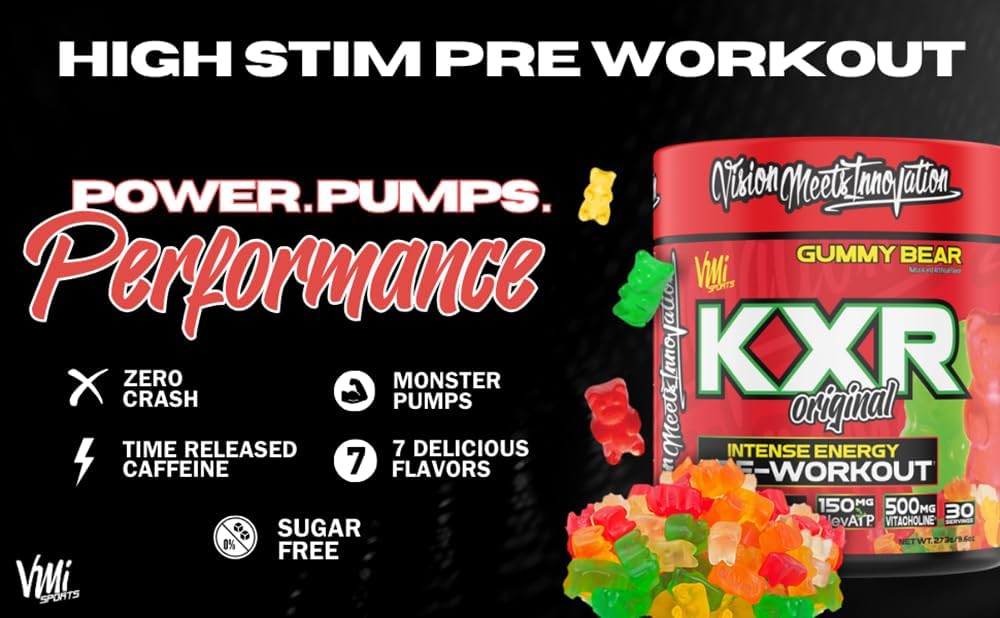 VMI Sports K-XR Pre-Workout Energy Powder - Creatine-Free Drink for Intense Energy, Focus, and Endurance - 30 Servings