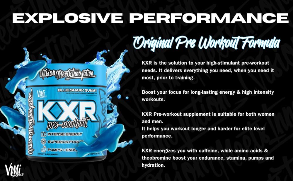 VMI Sports K-XR Pre-Workout Energy Powder - Creatine-Free Drink for Intense Energy, Focus, and Endurance - 30 Servings