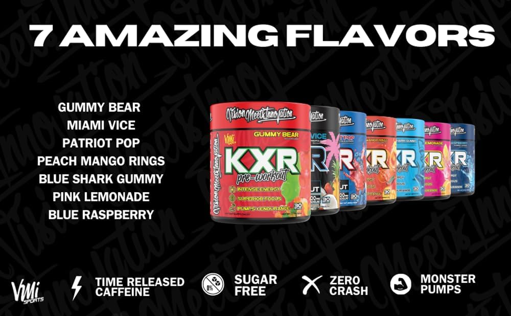 VMI Sports K-XR Pre-Workout Energy Powder - Creatine-Free Drink for Intense Energy, Focus, and Endurance - 30 Servings