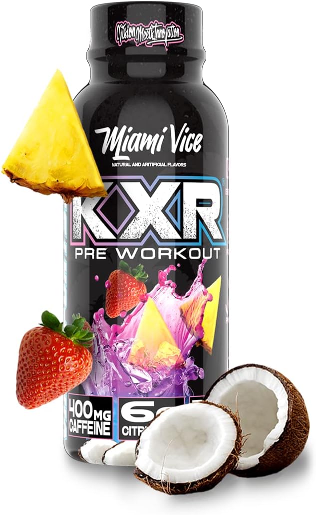 VMI Sports KXR High Stimulant Pre-Workout Energy Drink with 400mg Caffeine, 6g Citrulline, 3.2g Beta-Alanine - Miami Vice Flavor - 12.5 oz Bottles - Pack of 12