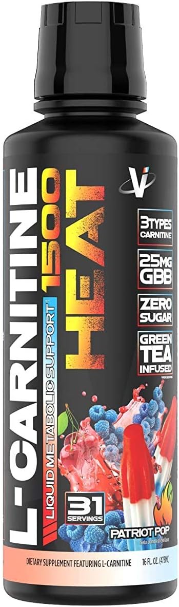 VMI Sports L-Carnitine 1500 Patriot Pop Liquid Supplement for Metabolic Support & Fat Loss - Stimulant Free Thermogenic Formula for Men & Women