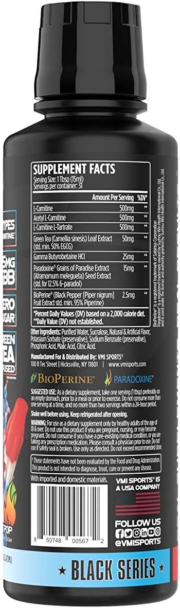 VMI Sports L-Carnitine 1500 Patriot Pop Liquid Supplement for Metabolic Support & Fat Loss - Stimulant Free Thermogenic Formula for Men & Women
