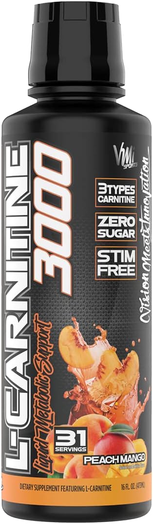 VMI Sports L-Carnitine 3000 Liquid Supplement - 3000mg Carnitine, Zero Calorie, Zero Sugar, Keto Friendly Peach Mango Flavor - 31 Servings, 16 fl. oz. for Men and Women