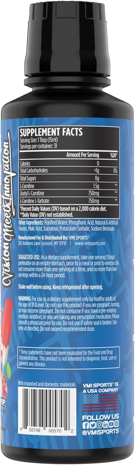 VMI Sports L-Carnitine 3000 Liquid Supplement | Patriot Pop Flavor | Zero Calorie & Sugar | Keto-Friendly for Men & Women | 31 Servings