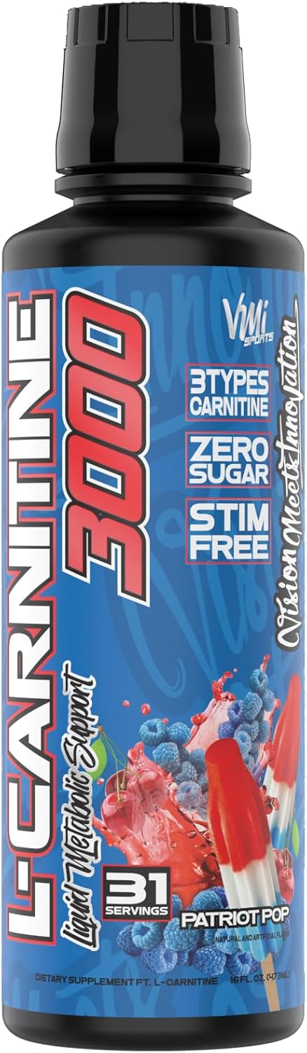 VMI Sports L-Carnitine 3000 Liquid Supplement | Patriot Pop Flavor | Zero Calorie & Sugar | Keto-Friendly for Men & Women | 31 Servings