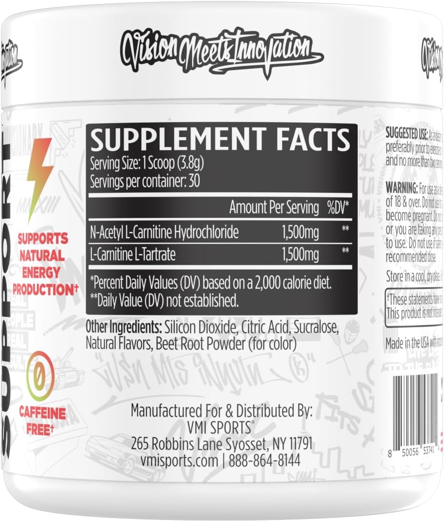 VMI Sports L-Carnitine 3000 Powder - Metabolic Support Formula - Strawberry Kiwi Flavor - 30 Servings