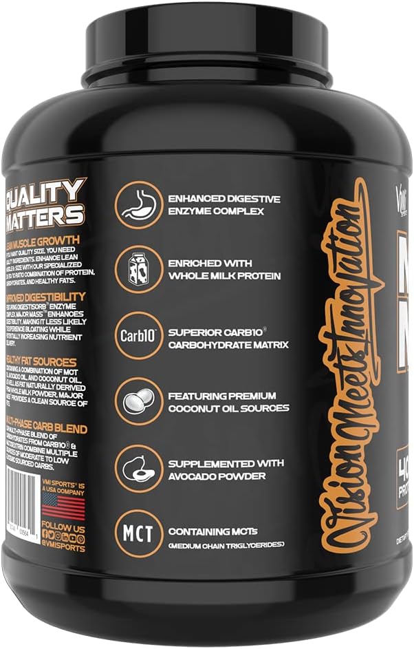 VMI Sports Major Mass Lean Mass Gainer Apple Pie Flavor 4 lb - Protein Powder for Muscle & Weight Gain, Men & Women