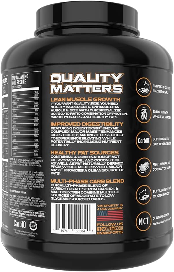 VMI Sports Major Mass Lean Mass Gainer Apple Pie Flavor 4 lb - Protein Powder for Muscle & Weight Gain, Men & Women