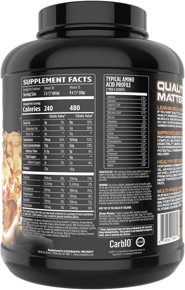 VMI Sports Major Mass Lean Mass Gainer Apple Pie Flavor 4 lb - Protein Powder for Muscle & Weight Gain, Men & Women