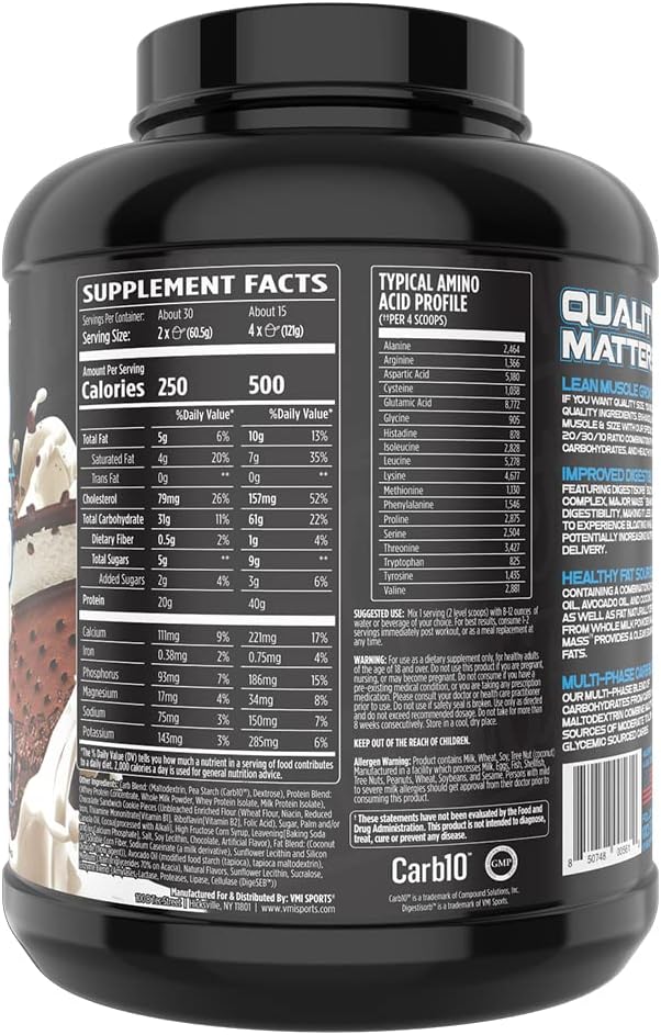 VMI Sports Major Mass Lean Mass Gainer Ice Cream Sandwich 4 Pounds - Protein Powder for Muscle Gain, Weight Gainer for Men and Women