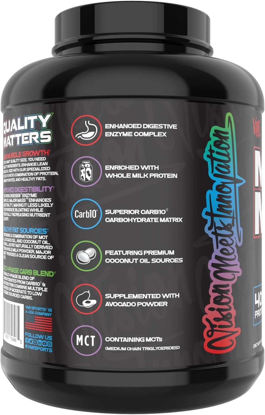 VMI Sports Major Mass Lean Mass Gainer Protein Powder for Muscle Gain - Cinnamon Crunch Flavor - 4 Pounds