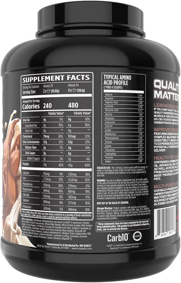 VMI Sports Major Mass Lean Mass Gainer Protein Powder for Muscle Gain - Chocolate Milkshake, 4 Pounds