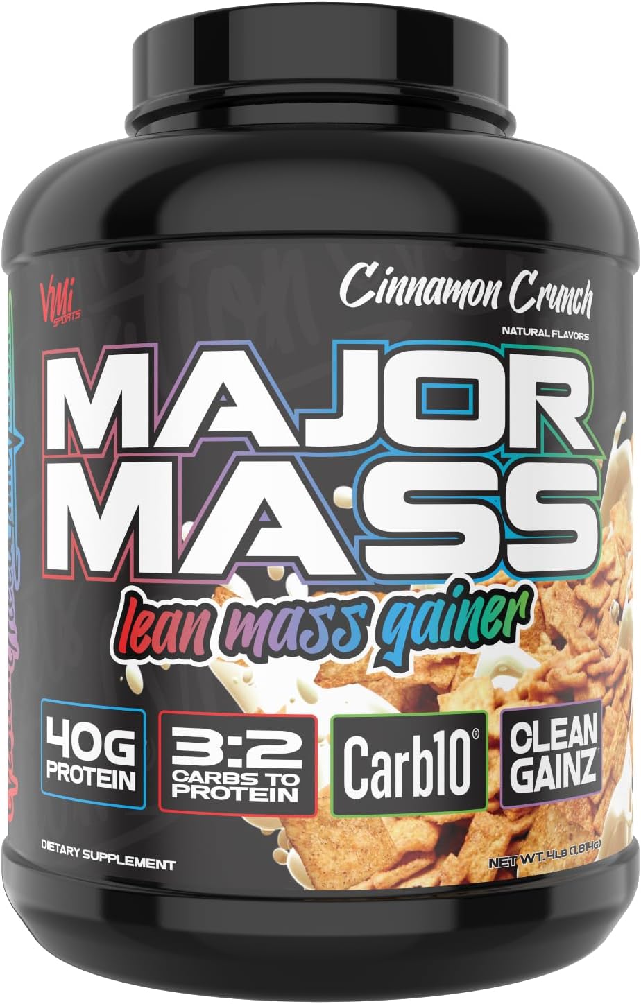 VMI Sports Major Mass Lean Mass Gainer Protein Powder for Muscle Gain - Cinnamon Crunch Flavor - 4 Pounds