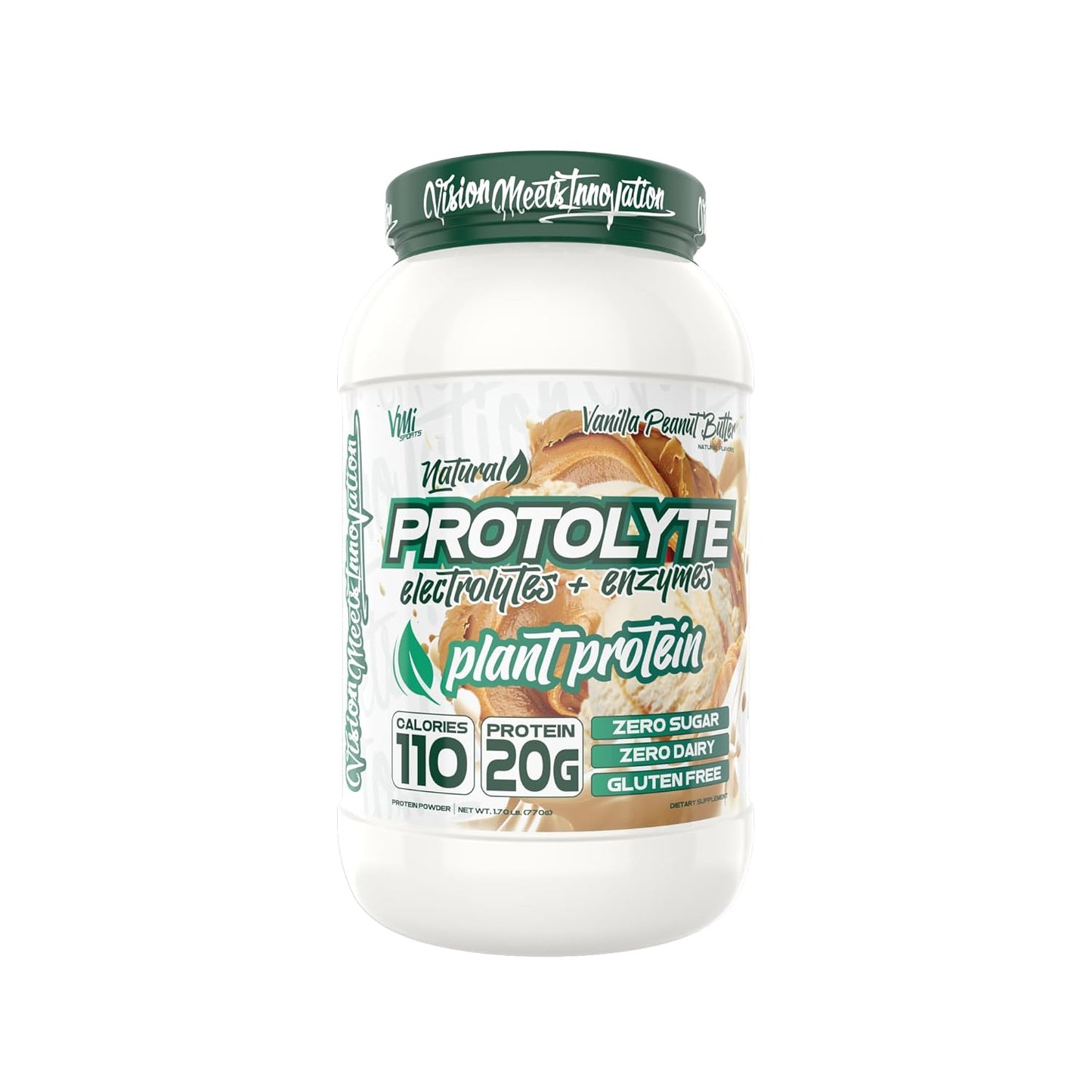 VMI Sports Protolyte Plant Protein with Electrolytes and Enzymes - Vanilla Peanut Butter Flavor - 20g Protein - 10.5g EAAs - Zero Sugar, Dairy, Gluten (25 Servings)