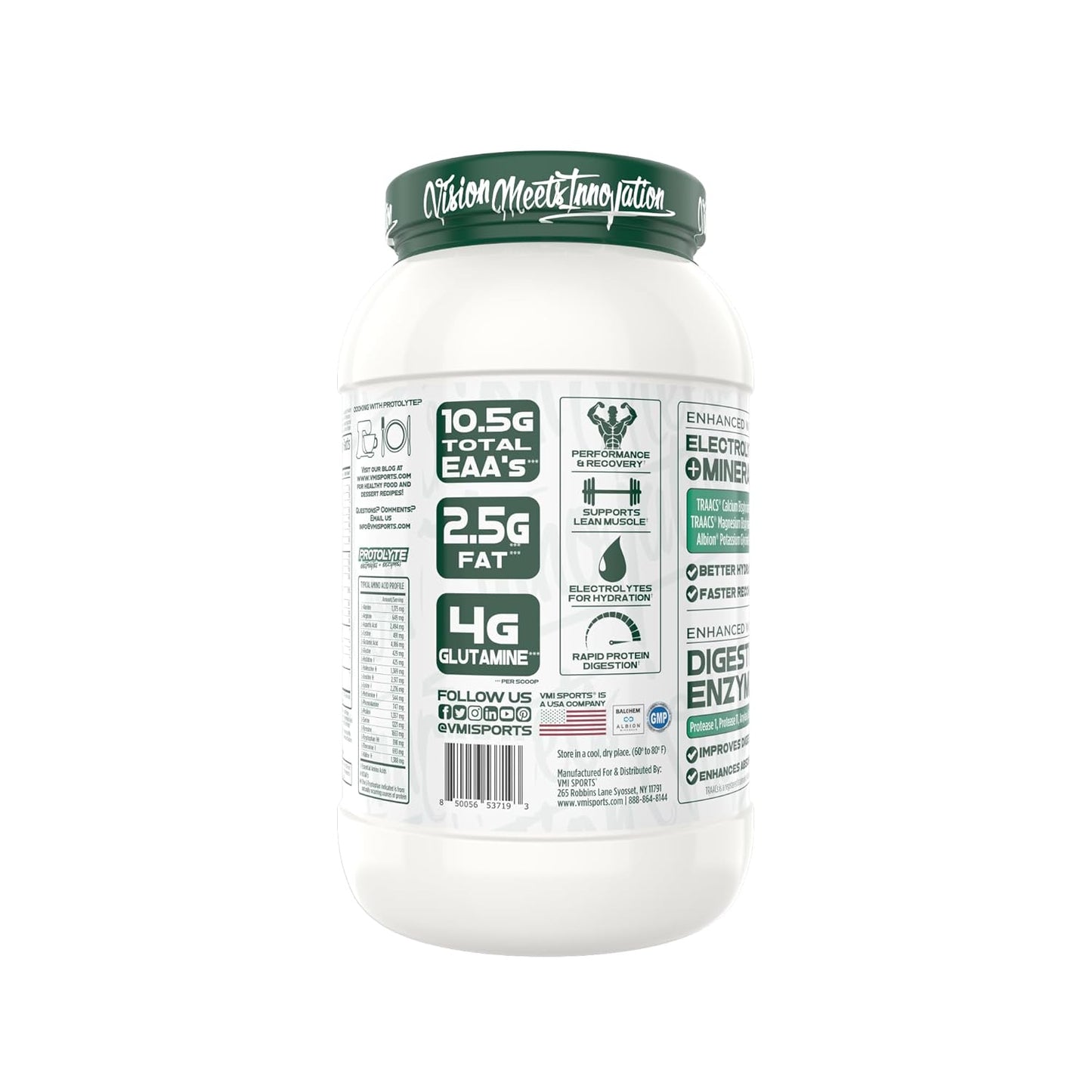 VMI Sports Protolyte Plant Protein with Electrolytes and Enzymes - Vanilla Peanut Butter Flavor - 20g Protein - 10.5g EAAs - Zero Sugar, Dairy, Gluten (25 Servings)