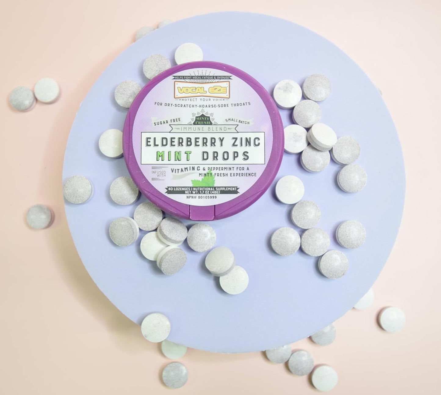 Vocal Eze Elderberry Mint Lozenges with Vitamin C, Zinc - 40 Count - Soothes Sore Throat, Supports Voice, Sugar Free