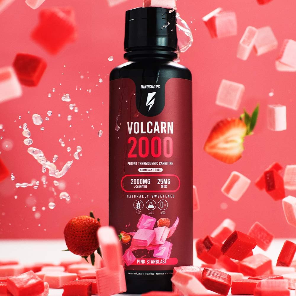 Volcarn 2000 - L-CARNITINE Liquid Energy Booster with GBEEC | Enhances Focus, Caffeine Free, No Artificial Sweeteners | Pink Starblast Flavor | 32 Servings