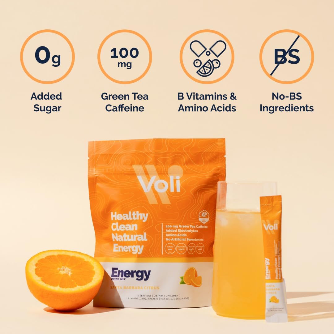 Voli Wellness Beachside Berry Energy Supplement - Clean Energy with Green Tea Extract, No Artificial Sweeteners, 15 Servings
