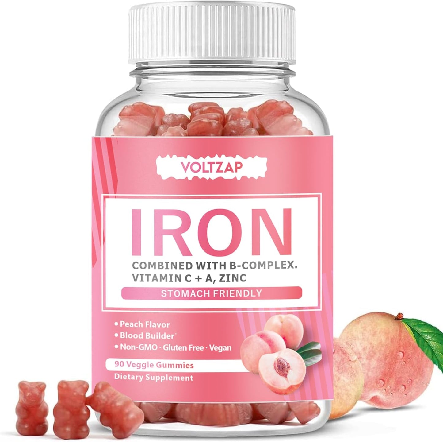 VOLTZAP Vegan Iron Gummies: Natural Iron Supplement for Energy & Immune Support