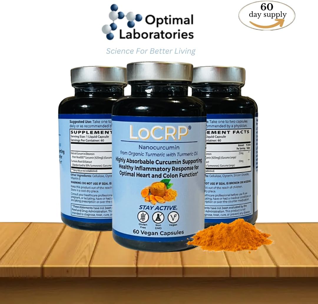 Vonacor LoCRP Nano-Absorb Curcumin & Turmeric Oil Capsules - Vegan Heart & Colon Support - 60 Day Supply